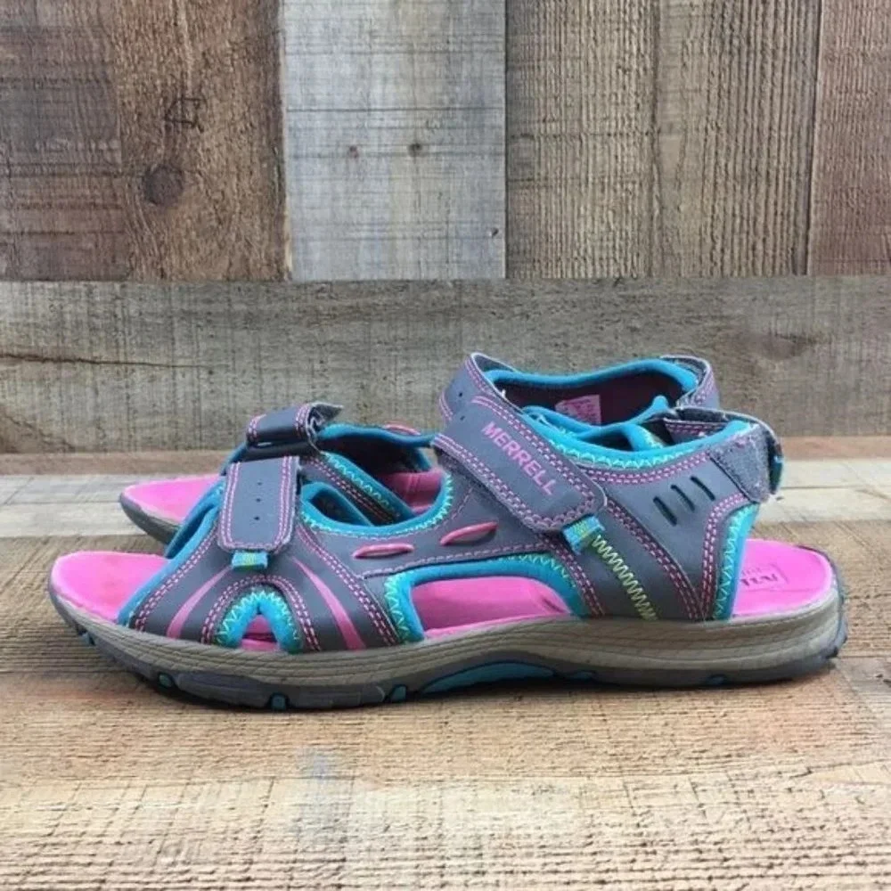 Merrell Gray Turquoise Leather Panther Sandals Unisex Boys Girls 6M‎